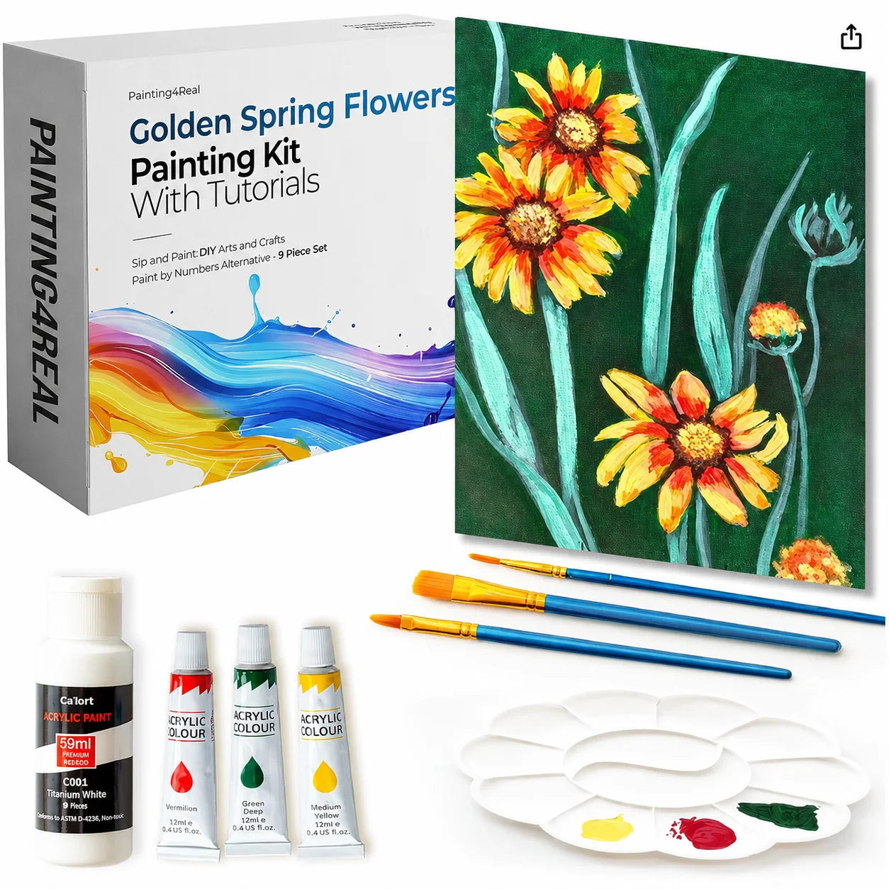 Golden Spring Flowers Painting Kit With Tutorial